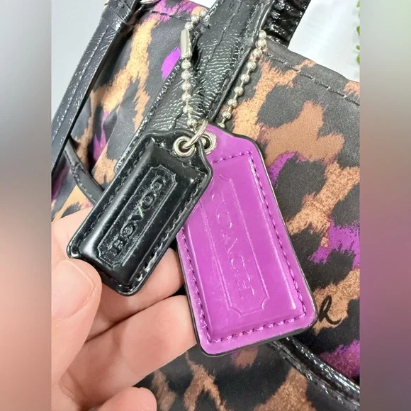 Coach F25282 Purple Ocelot Nylon Tote with Patent Leather Trim Shoulder Bag - Picture 5 of 17